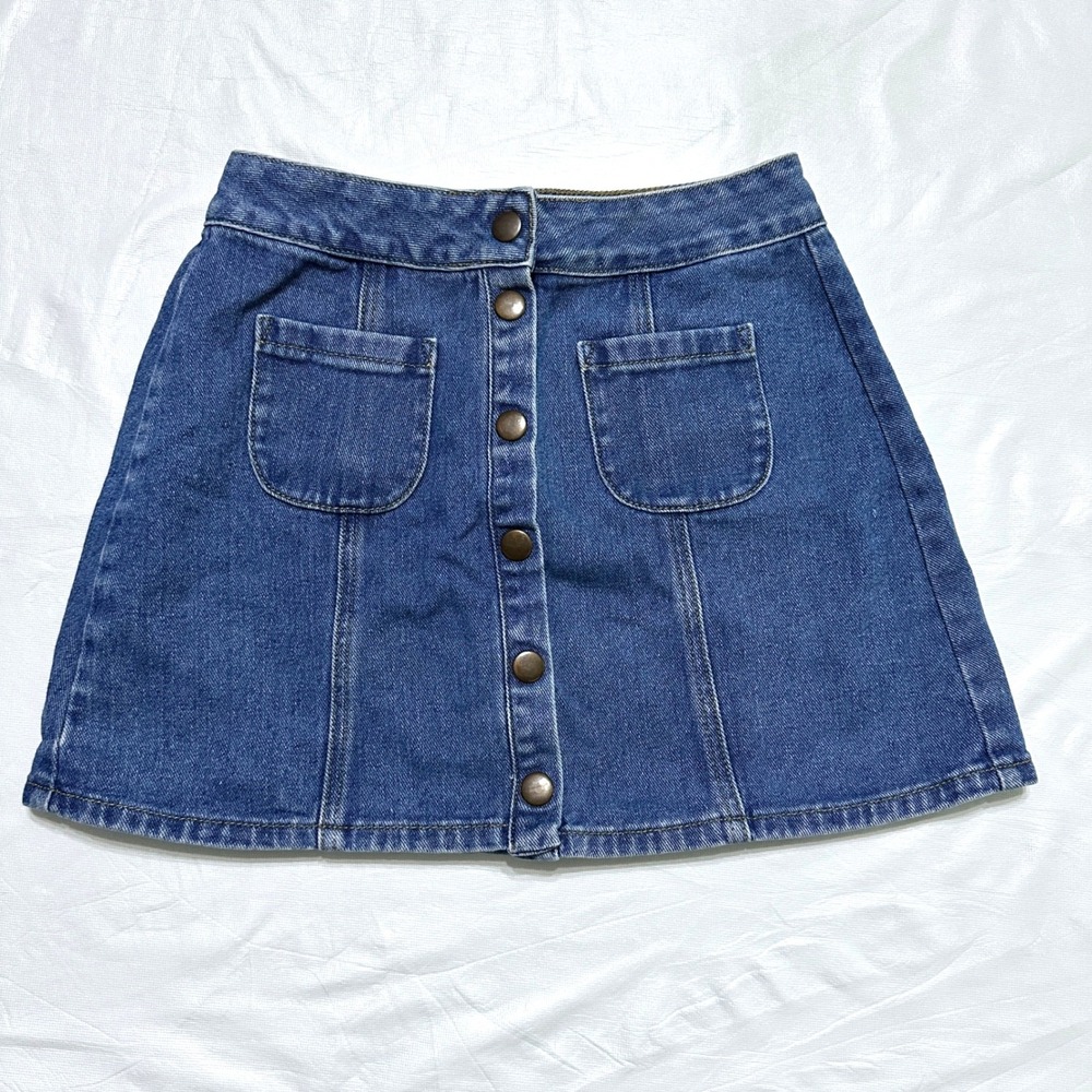 Melville Blue Denim Mini Skirt Womens 25 Button Front Y2K Coquette Indie Sleaze